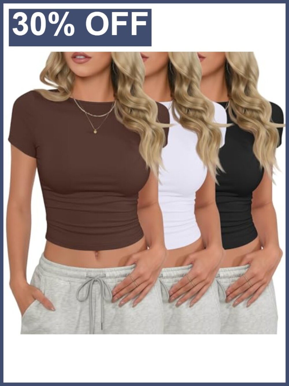 3 Pack Women's Short Sleeve Crop Tops Boat Neck Fitted Casual
